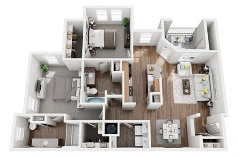 Floor plan for 2 beds, 2 baths, 1290 sqft